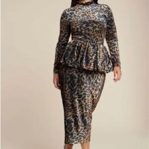 Eloquii Leopard Print Peplum Skirt Set